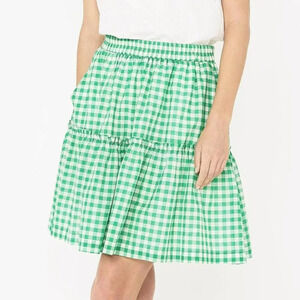 NWT DRAPER JAMES RSVP Women's Green and White Gingham Tiered A-Line Skirt XXL